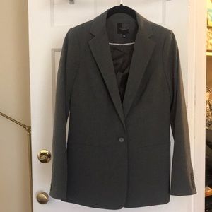 Dark gray one-button long line blazer